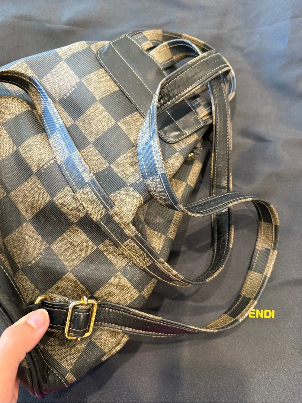 Vintage Fendi Checkered Canvas Drawstring Backpack